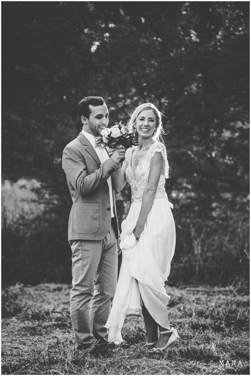 Steph and Max's garden wedding in Bulawayo, Zimbabwe with bride and groom shoot in open wild bush and scrubland near their home.