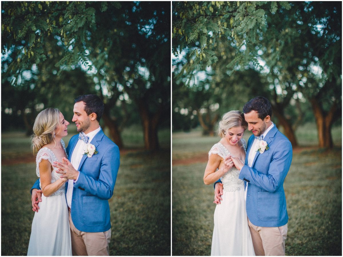 Steph and Max's garden wedding in Bulawayo, Zimbabwe with bride and groom shoot in open wild bush and scrubland near their home.