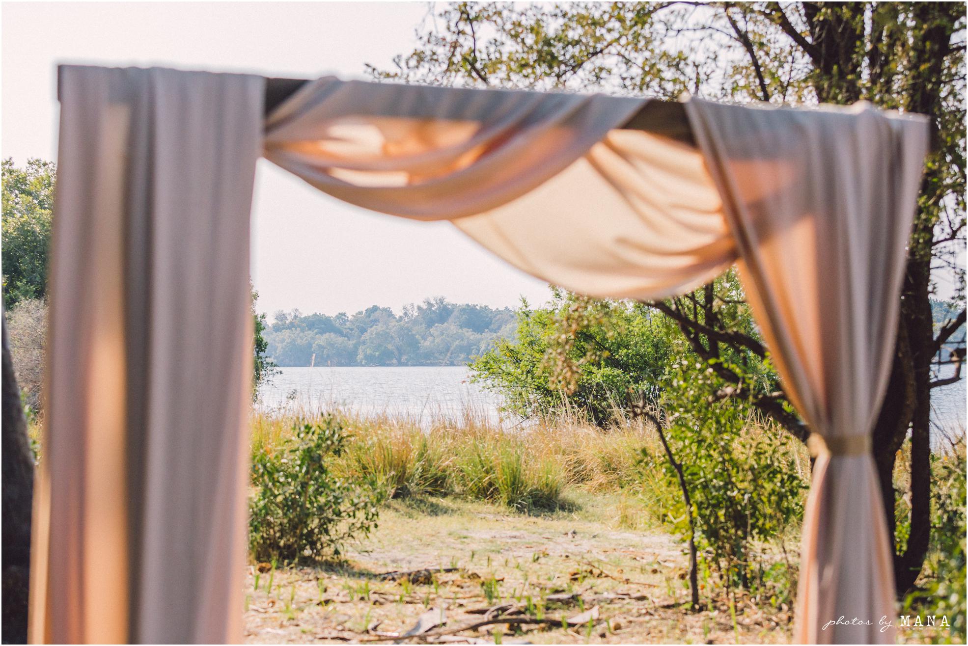 African safari wedding on the banks of the Zambezi River in Victoria Falls, Zimbabwe. Wedding planning by Vic Falls Occasions. Photography by Photos by Mana.