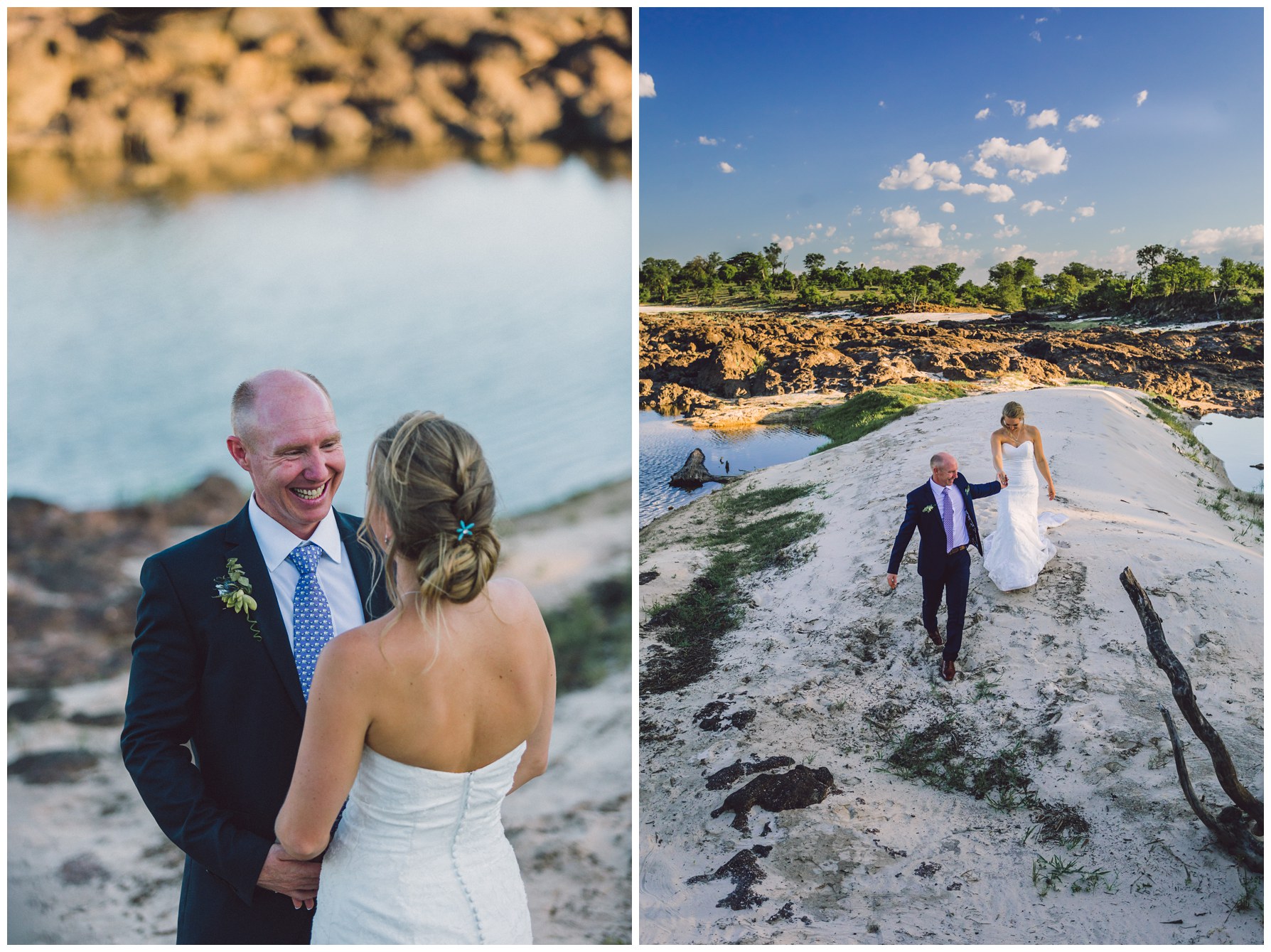 African safari wedding on the banks of the Zambezi River in Victoria Falls, Zimbabwe. Photography by Photos by Mana.