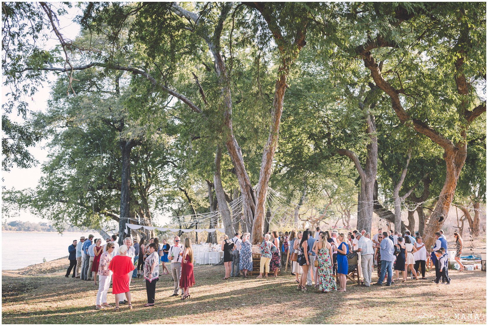 Safari destination bush wedding on the Zambezi River in Lower Zambezi National Park, Zambia.