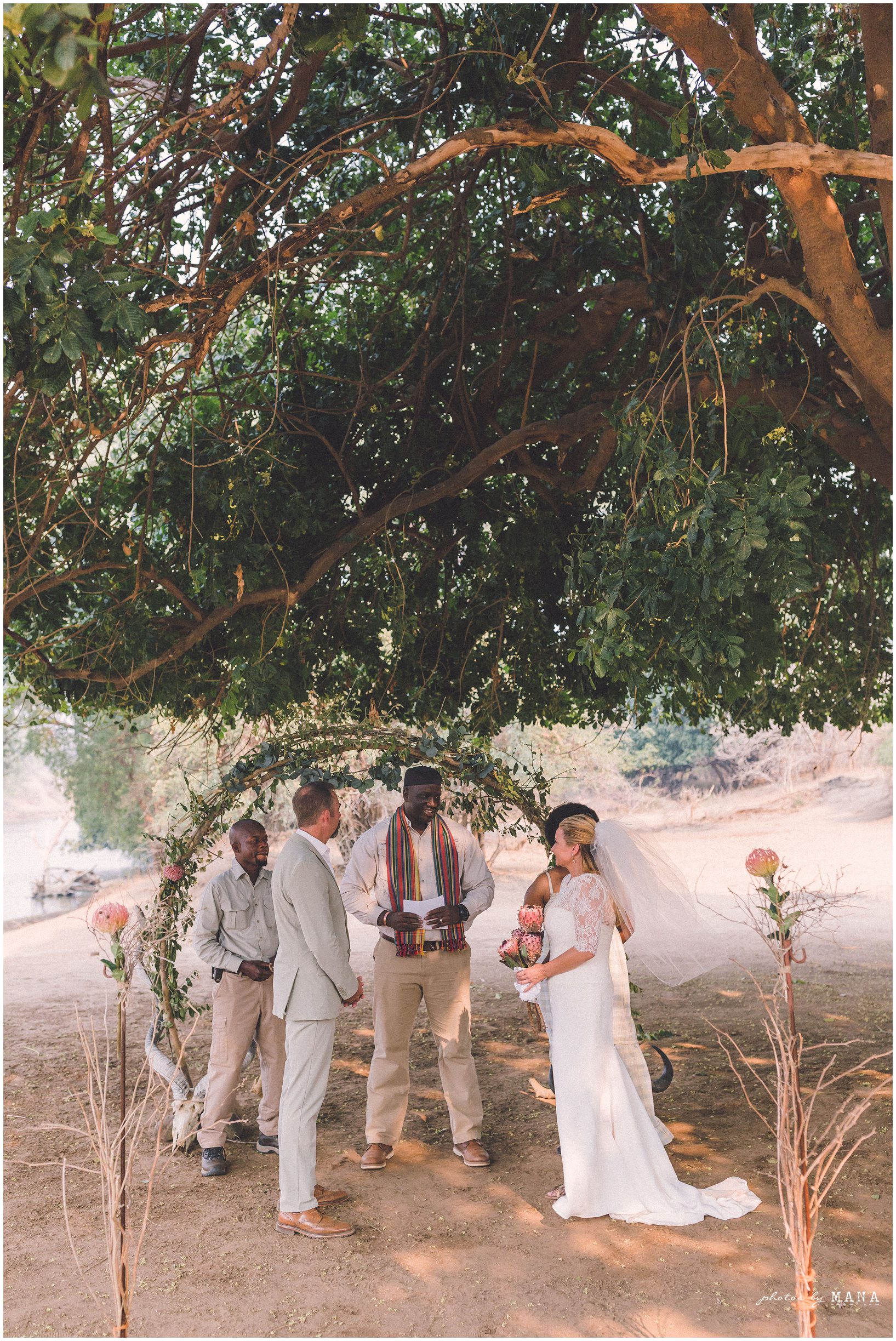 Casey and Jake’s safari elopement at Time and Tide’s Chongwe Camp in Lower Zambezi National Park, Zambia, Africa.