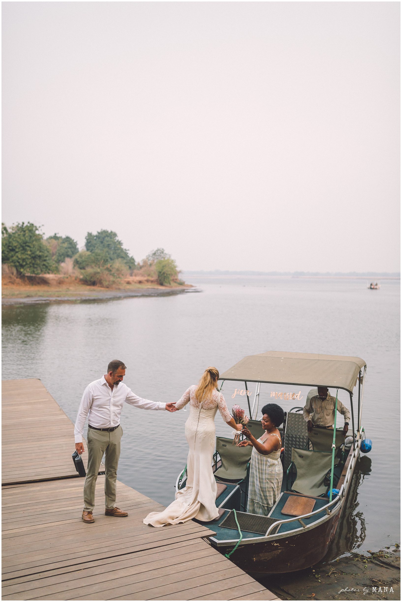 Casey and Jake’s safari elopement at Time and Tide’s Chongwe Camp in Lower Zambezi National Park, Zambia, Africa.