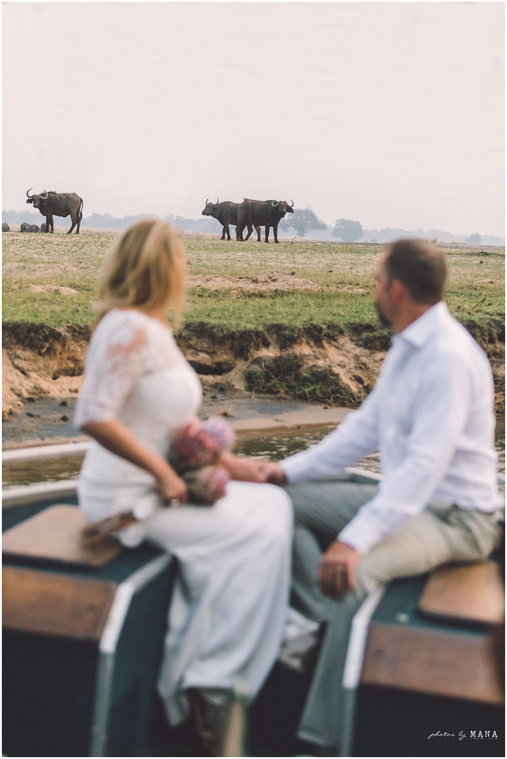 Casey and Jake’s safari elopement at Time and Tide’s Chongwe Camp in Lower Zambezi National Park, Zambia, Africa.