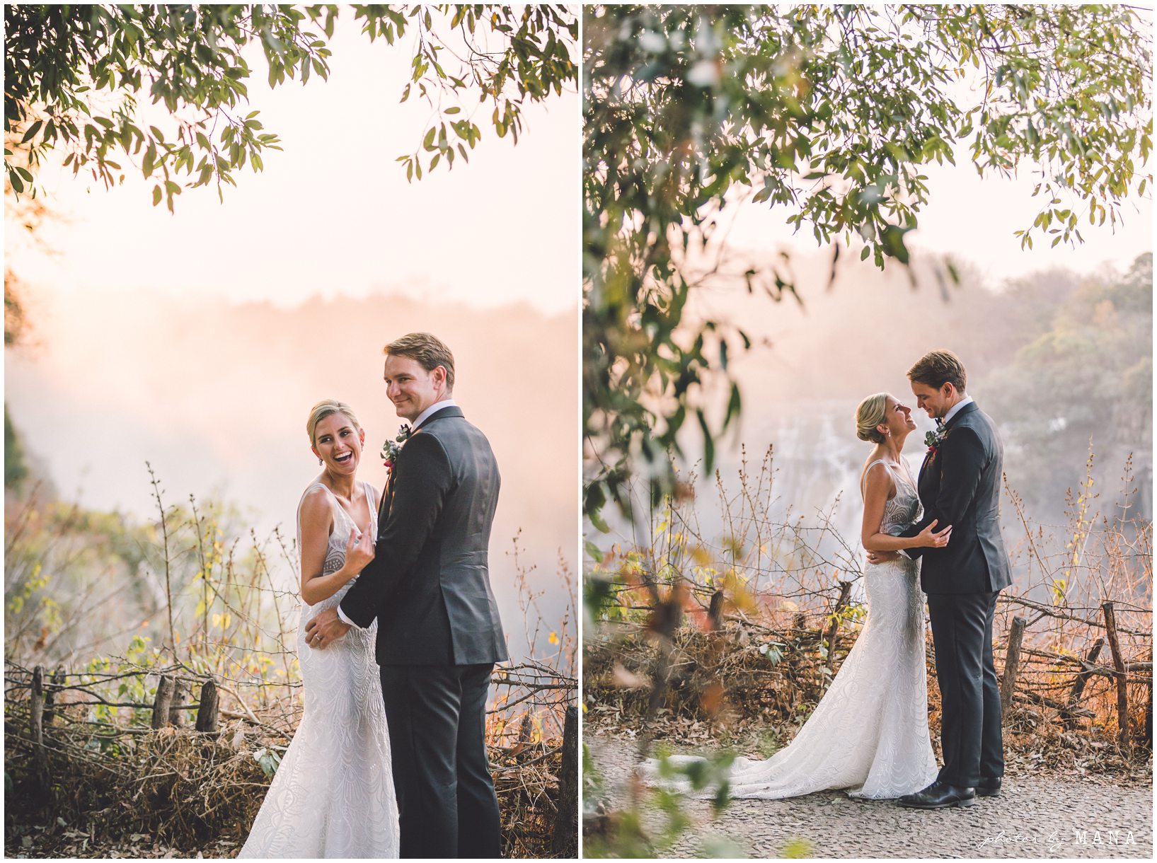 African safari wedding on the banks of the Zambezi River in Victoria Falls, Zimbabwe. Photography by Photos by Mana.