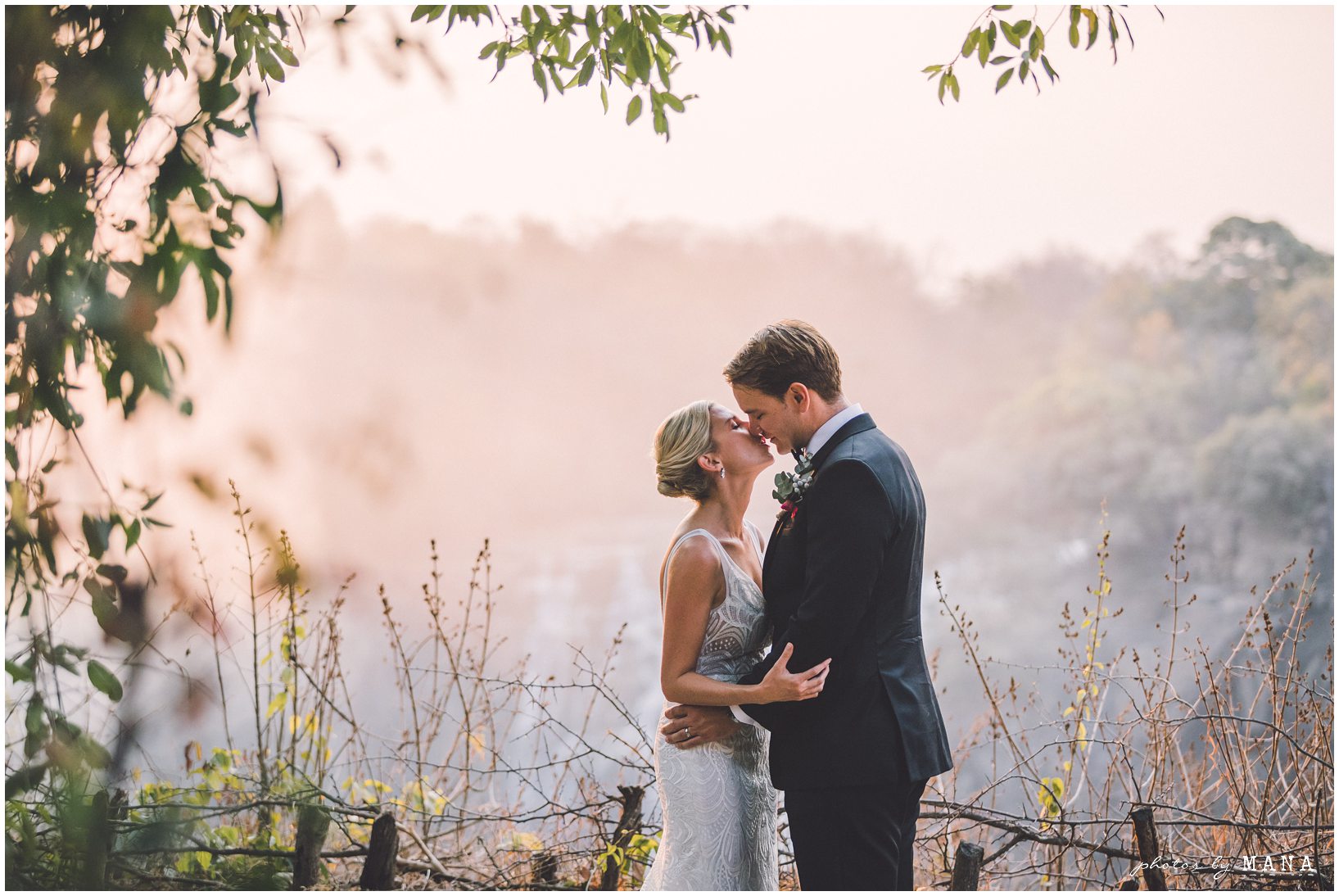 African safari wedding on the banks of the Zambezi River in Victoria Falls, Zimbabwe. Photography by Photos by Mana.